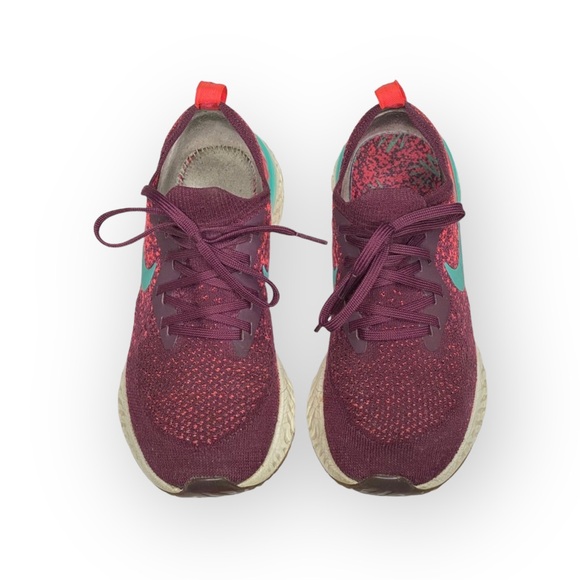 Nike ✔︎ Epic React Flyknit Running Shoes Sneakers ✔︎ Bordeaux Hyper Jade ✔︎ 7.5M - Picture 9 of 16